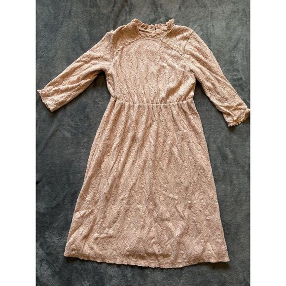 Orange Creek Pink (Blush)‎ Lace FLORAL Overlay Midi Dress Size Large - Picture 1 of 6